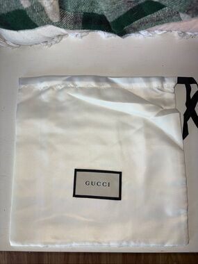 Gucci White Satin Drawstring Pouch with Black Logo Trim